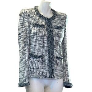 Ecru Tweed Jacket  Raw Hem Light Gray Black Small
